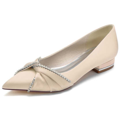 Bridal Shoes for Women with Comfortable Flat Heel and Rhinestone Crossed Knot