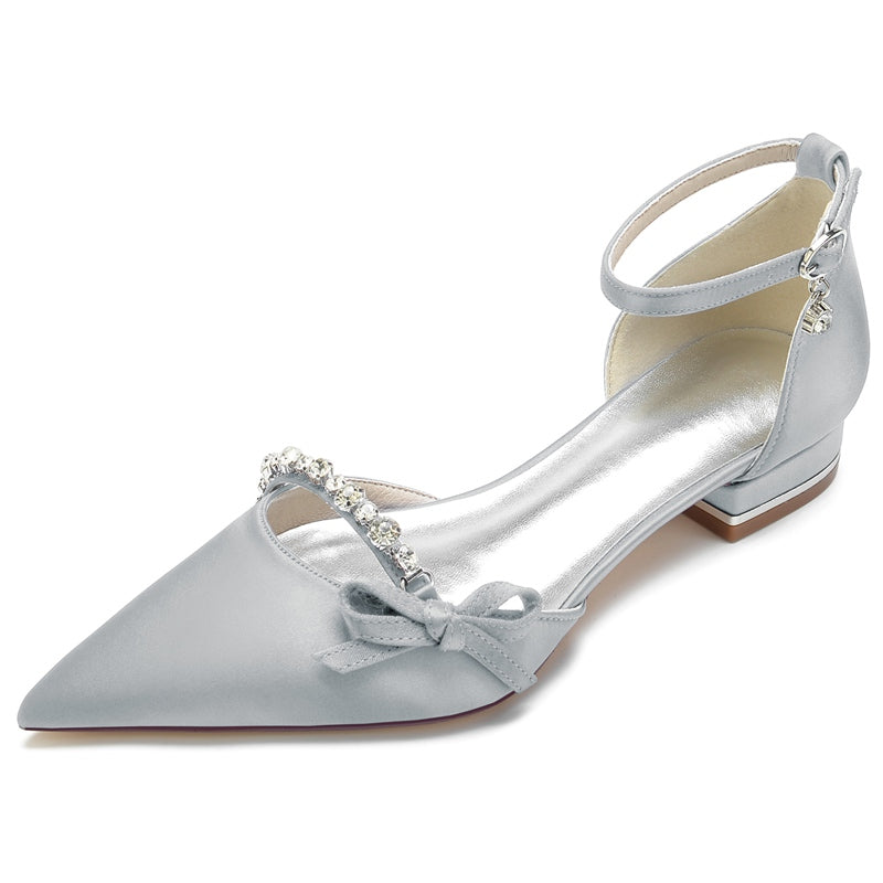 Elegant Low-Heel Bridal Shoes for Women with Pointed Toe and Mini Bow