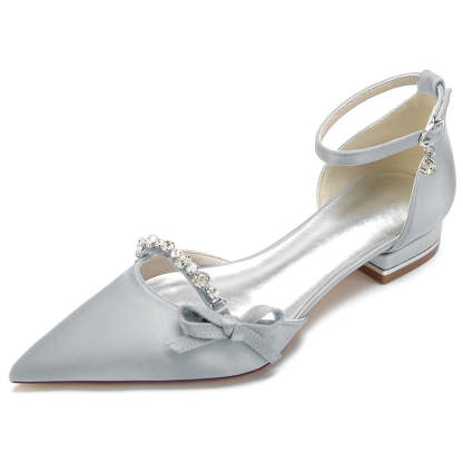 Elegant Low-Heel Bridal Shoes for Women with Pointed Toe and Mini Bow