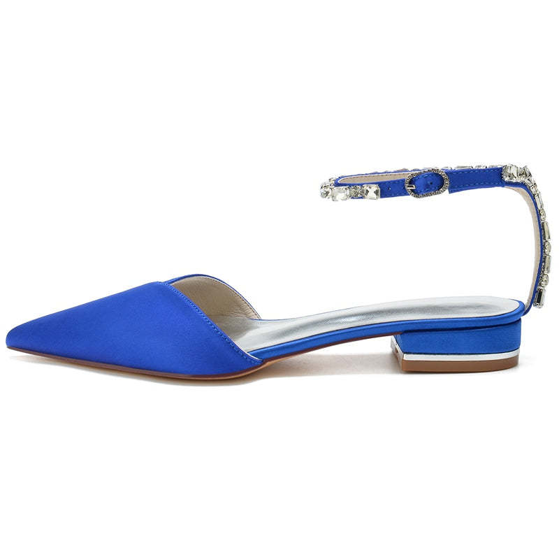 Bridal Shoes for Women with Sparkling Rhinestones Pointed Toe and Low Heel Ankle Strap