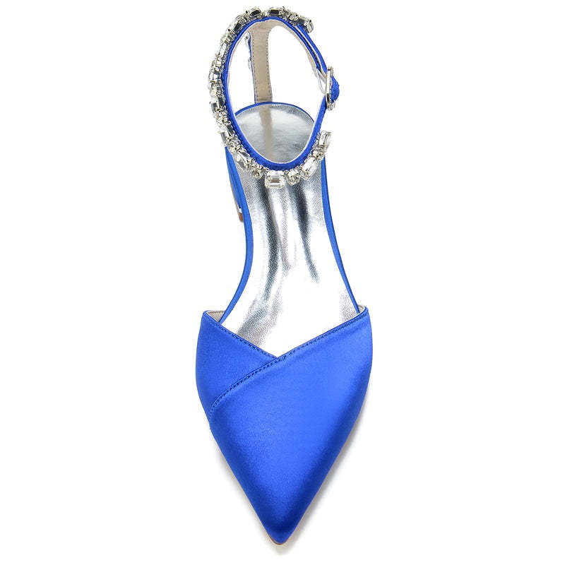 Bridal Shoes for Women with Sparkling Rhinestones Pointed Toe and Low Heel Ankle Strap