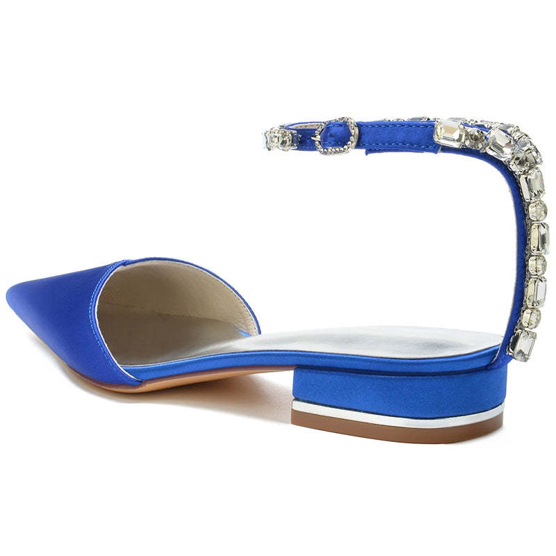 Bridal Shoes for Women with Sparkling Rhinestones Pointed Toe and Low Heel Ankle Strap