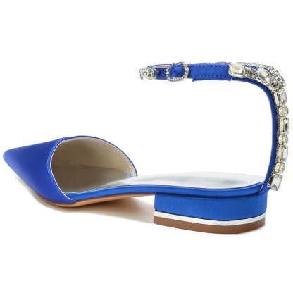 Bridal Shoes for Women with Sparkling Rhinestones Pointed Toe and Low Heel Ankle Strap