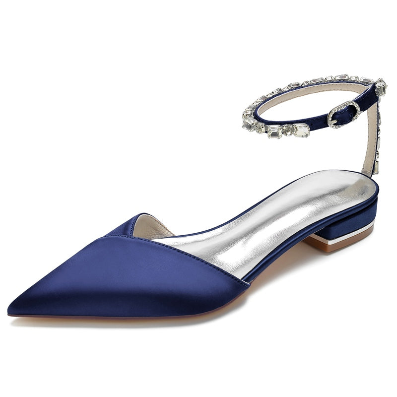 Bridal Shoes for Women with Sparkling Rhinestones Pointed Toe and Low Heel Ankle Strap