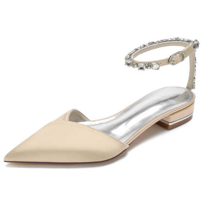 Bridal Shoes for Women with Sparkling Rhinestones Pointed Toe and Low Heel Ankle Strap