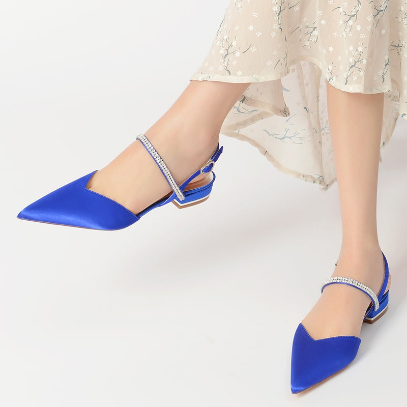 Bridal Shoes for Women with Crystal Buckle and Pointed Toe in Low Heel