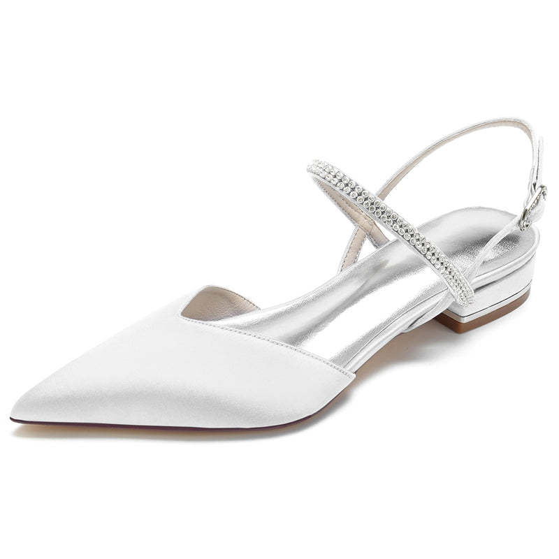Bridal Shoes for Women with Crystal Buckle and Pointed Toe in Low Heel