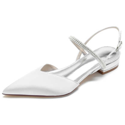Bridal Shoes for Women with Crystal Buckle and Pointed Toe in Low Heel