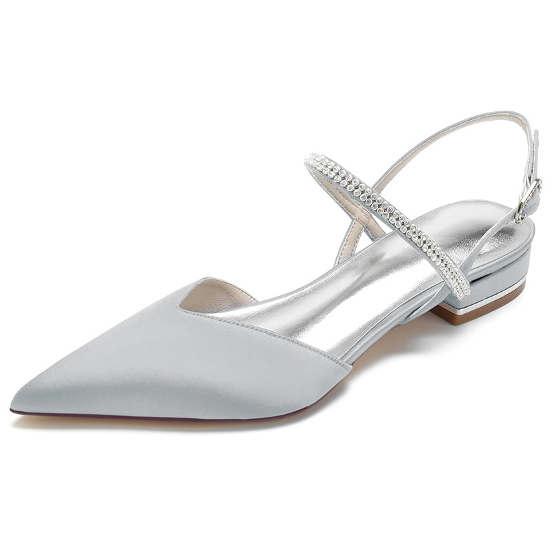 Bridal Shoes for Women with Crystal Buckle and Pointed Toe in Low Heel