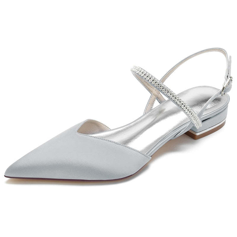 Bridal Shoes for Women with Crystal Buckle and Pointed Toe in Low Heel