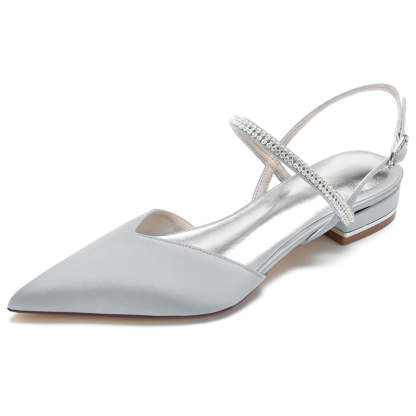 Bridal Shoes for Women with Crystal Buckle and Pointed Toe in Low Heel