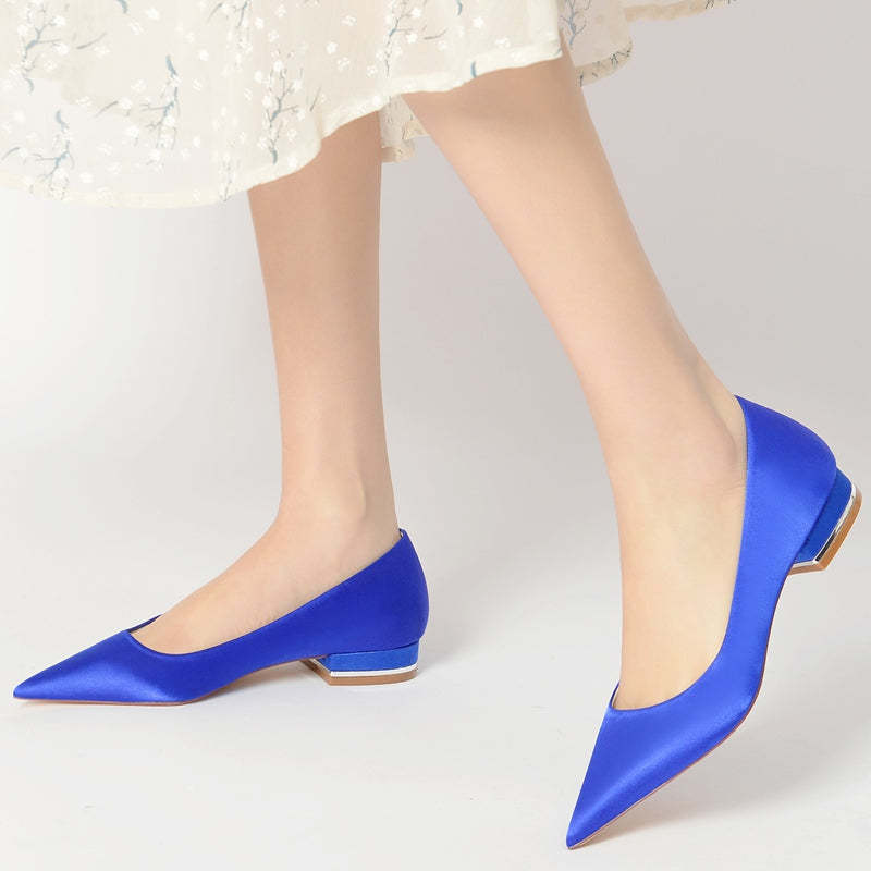 Elegant Bridal Shoes for Women in Silk Satin with Pointed Toe and Square Heel