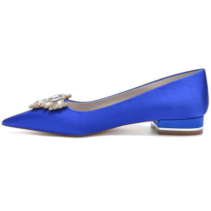 Royal Blue Bridal Shoes for Women with Rhinestones – Pointed Toe Low Heel