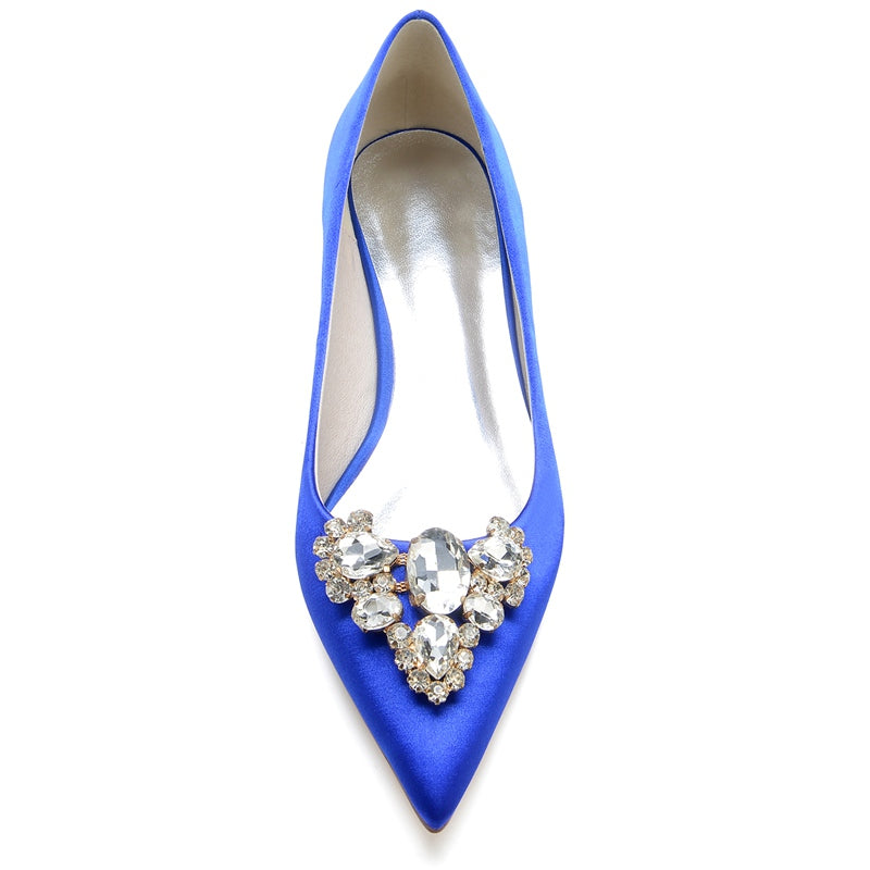 Royal Blue Bridal Shoes for Women with Rhinestones – Pointed Toe Low Heel