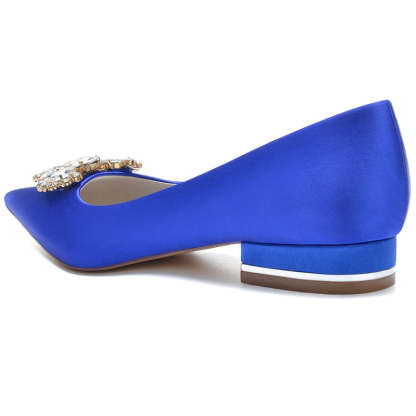 Royal Blue Bridal Shoes for Women with Rhinestones – Pointed Toe Low Heel