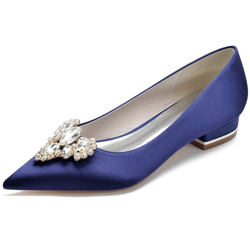 Royal Blue Bridal Shoes for Women with Rhinestones – Pointed Toe Low Heel