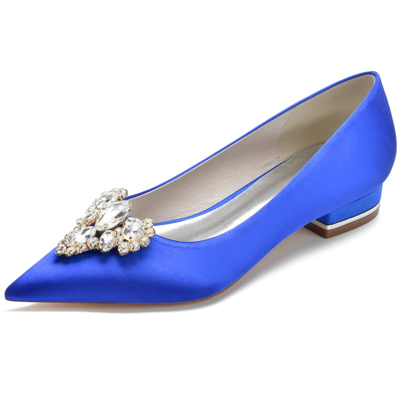 Royal Blue Bridal Shoes for Women with Rhinestones – Pointed Toe Low Heel