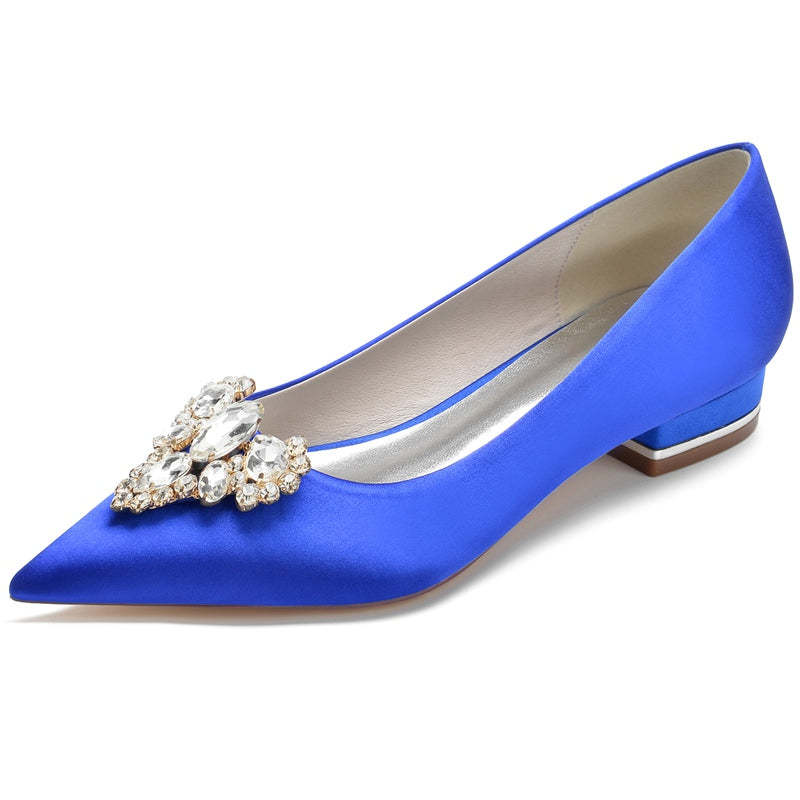 Royal Blue Bridal Shoes for Women with Rhinestones – Pointed Toe Low Heel
