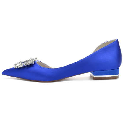 Elegant Square Rhinestone Bridal Shoes for Women – Pointed Toe Flat Heel Wedding Footwear