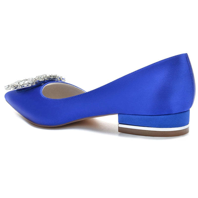 Elegant Square Rhinestone Bridal Shoes for Women – Pointed Toe Flat Heel Wedding Footwear
