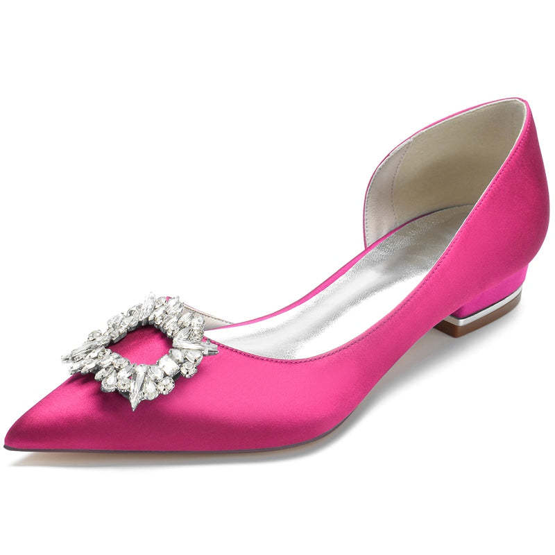 Elegant Square Rhinestone Bridal Shoes for Women – Pointed Toe Flat Heel Wedding Footwear