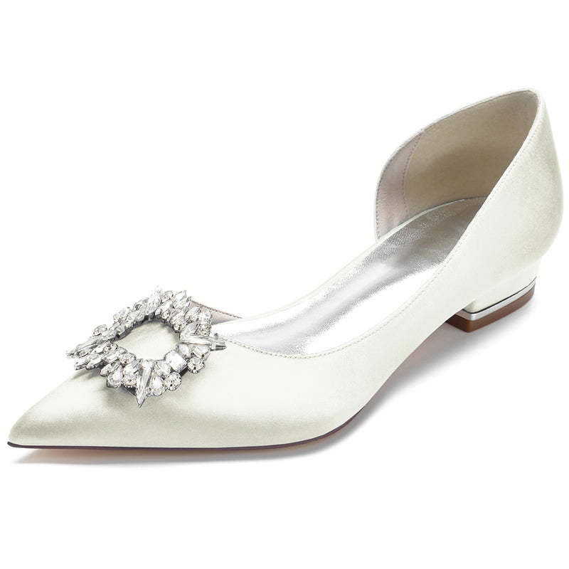 Elegant Square Rhinestone Bridal Shoes for Women – Pointed Toe Flat Heel Wedding Footwear