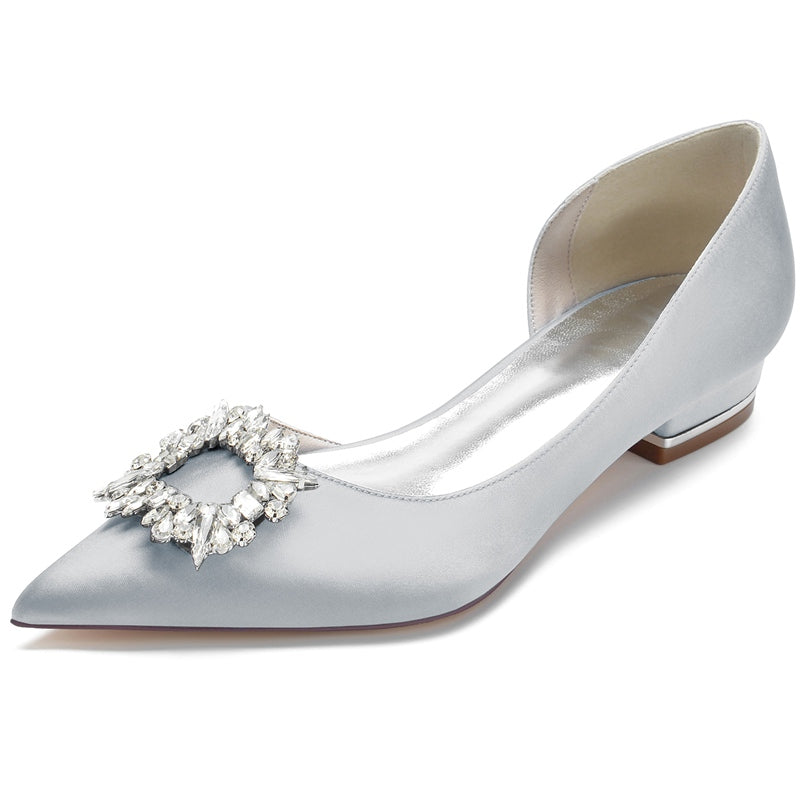 Elegant Square Rhinestone Bridal Shoes for Women – Pointed Toe Flat Heel Wedding Footwear