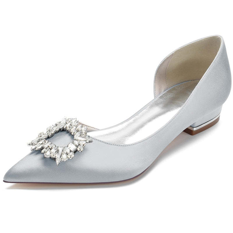 Elegant Square Rhinestone Bridal Shoes for Women – Pointed Toe Flat Heel Wedding Footwear