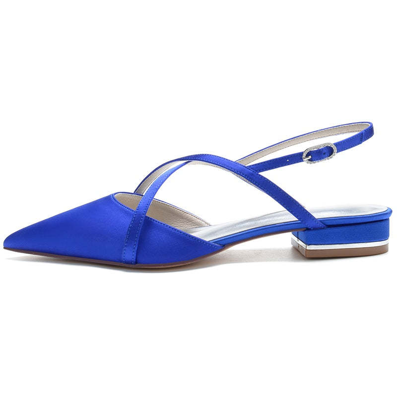 Bridal Shoes for Women with Crossed Straps Buckle and Pointed Toe in Flat Heel Minimalist Style