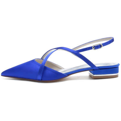 Bridal Shoes for Women with Crossed Straps Buckle and Pointed Toe in Flat Heel Minimalist Style