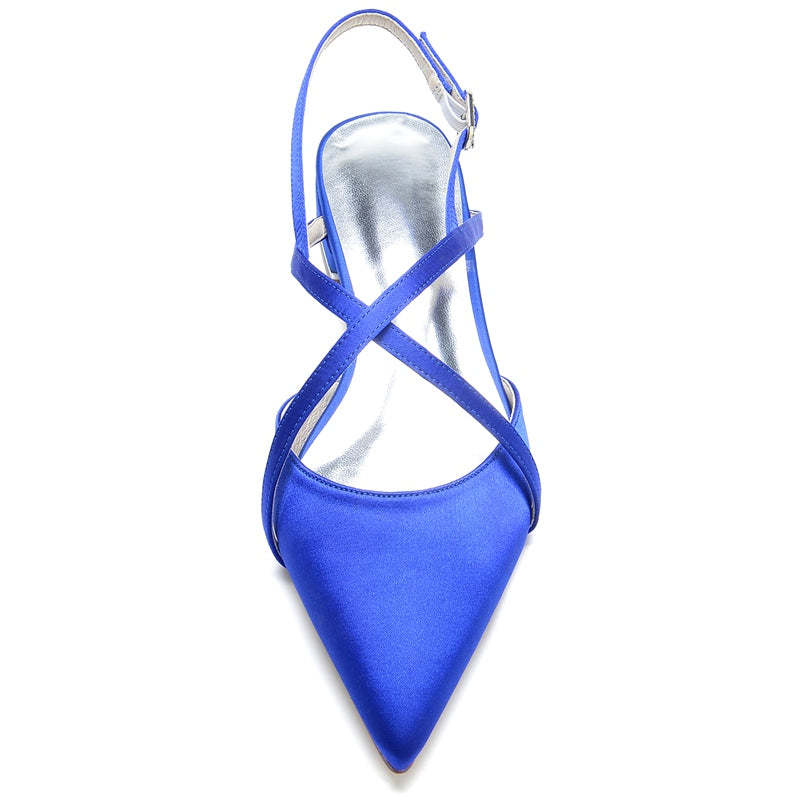 Bridal Shoes for Women with Crossed Straps Buckle and Pointed Toe in Flat Heel Minimalist Style