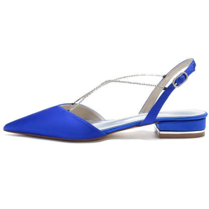 Elegant Bridal Shoes for Women with Rhinestone Chain and Buckle Pointed Toe Low Heel