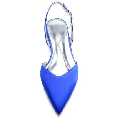 Elegant Bridal Shoes for Women with Rhinestone Chain and Buckle Pointed Toe Low Heel