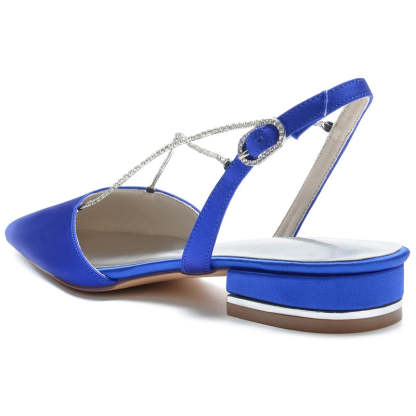 Elegant Bridal Shoes for Women with Rhinestone Chain and Buckle Pointed Toe Low Heel