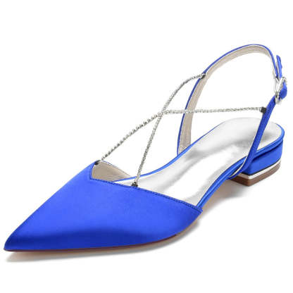 Elegant Bridal Shoes for Women with Rhinestone Chain and Buckle Pointed Toe Low Heel