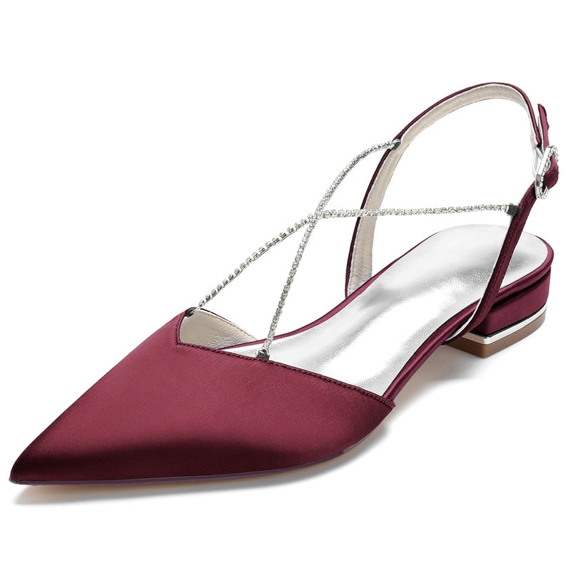 Elegant Bridal Shoes for Women with Rhinestone Chain and Buckle Pointed Toe Low Heel