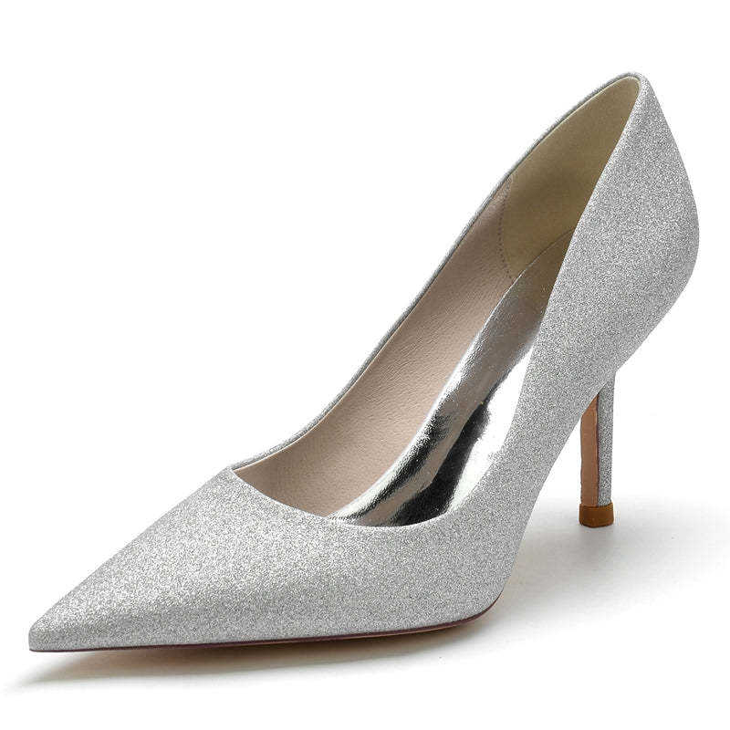 Bridal High Heel Shoes for Women with Sparkling Glitter and Stretch Pointed Toe