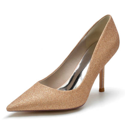 Bridal High Heel Shoes for Women with Sparkling Glitter and Stretch Pointed Toe
