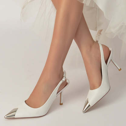 Sparkling White Glitter Bridal Shoes for Women with Buckle and Closed Toe