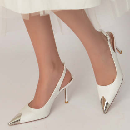 Sparkling White Glitter Bridal Shoes for Women with Buckle and Closed Toe