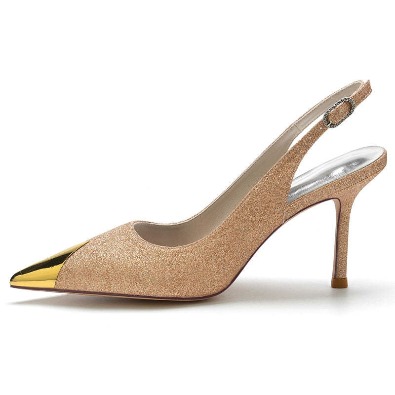 Sparkling White Glitter Bridal Shoes for Women with Buckle and Closed Toe