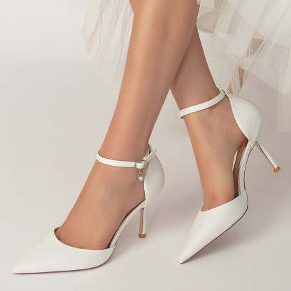Elegant Sparkling Bridal Shoes for Women with Pointed Toe and Crystal Pendant Buckle