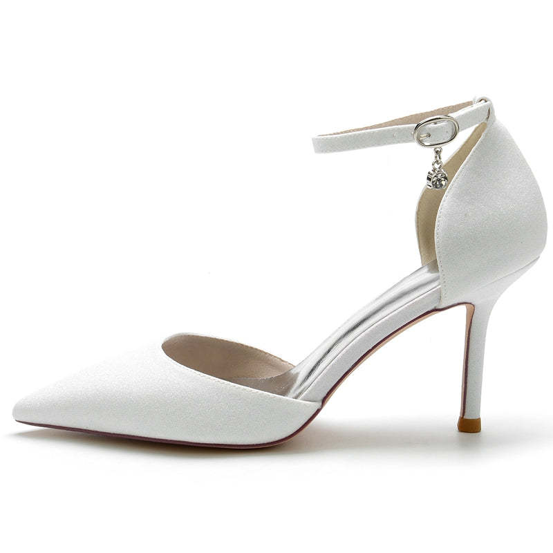 Elegant Sparkling Bridal Shoes for Women with Pointed Toe and Crystal Pendant Buckle