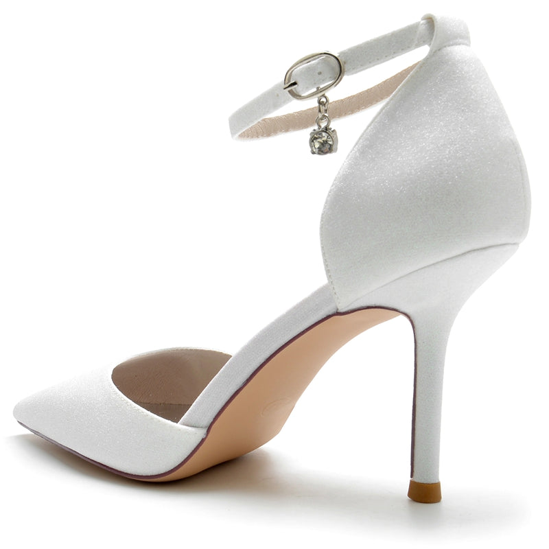 Elegant Sparkling Bridal Shoes for Women with Pointed Toe and Crystal Pendant Buckle