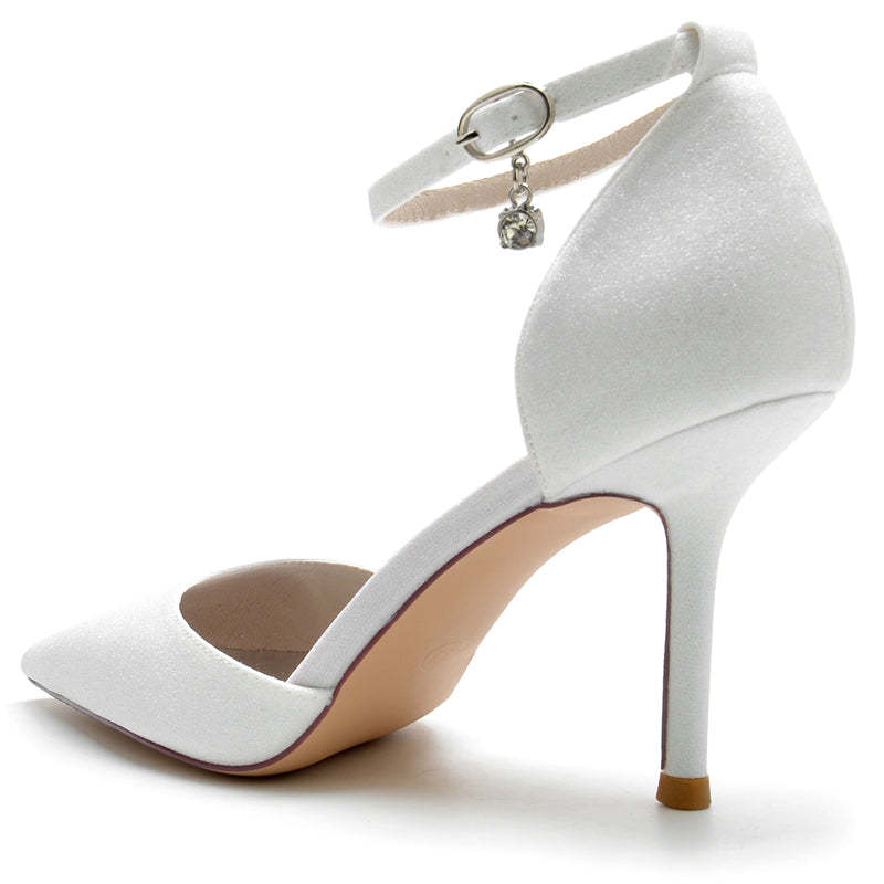Elegant Sparkling Bridal Shoes for Women with Pointed Toe and Crystal Pendant Buckle