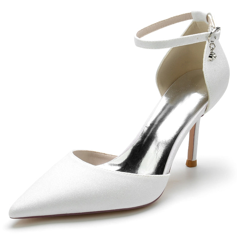 Elegant Sparkling Bridal Shoes for Women with Pointed Toe and Crystal Pendant Buckle