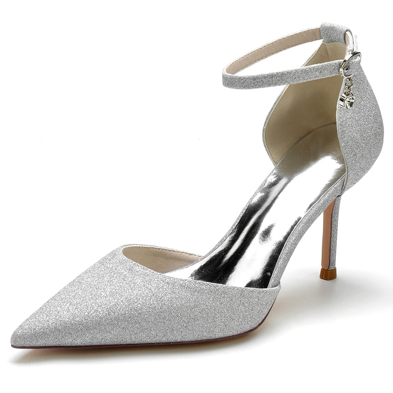 Elegant Sparkling Bridal Shoes for Women with Pointed Toe and Crystal Pendant Buckle