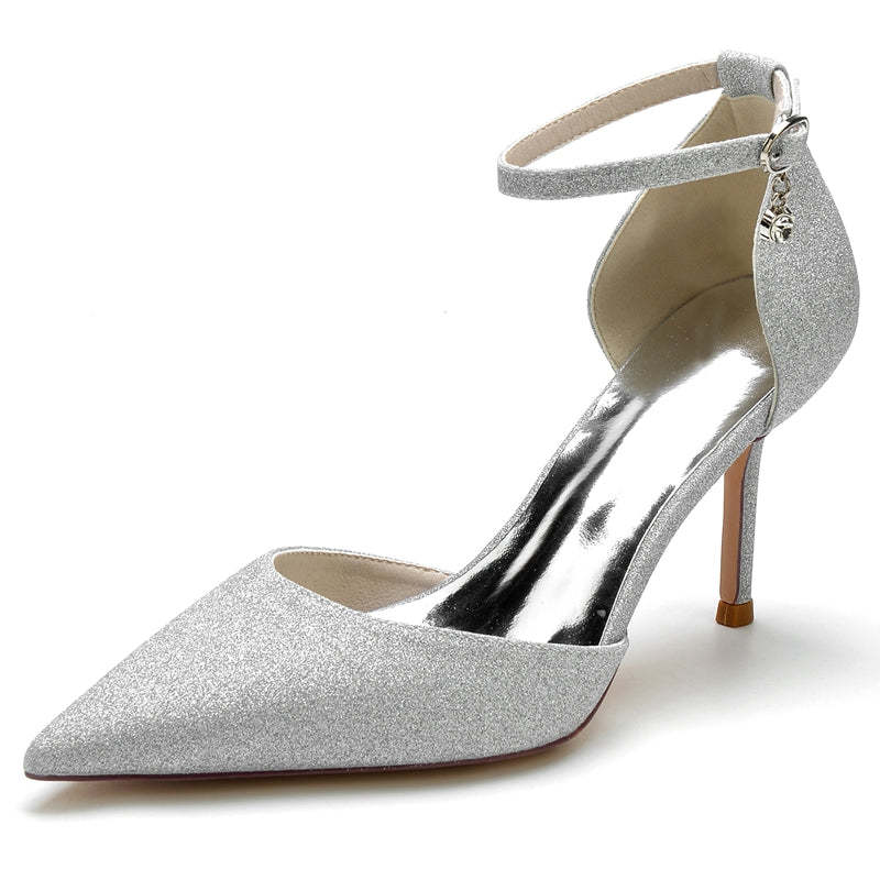 Elegant Sparkling Bridal Shoes for Women with Pointed Toe and Crystal Pendant Buckle