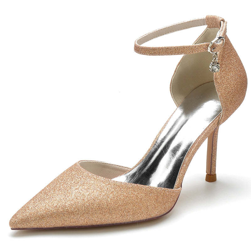 Elegant Sparkling Bridal Shoes for Women with Pointed Toe and Crystal Pendant Buckle