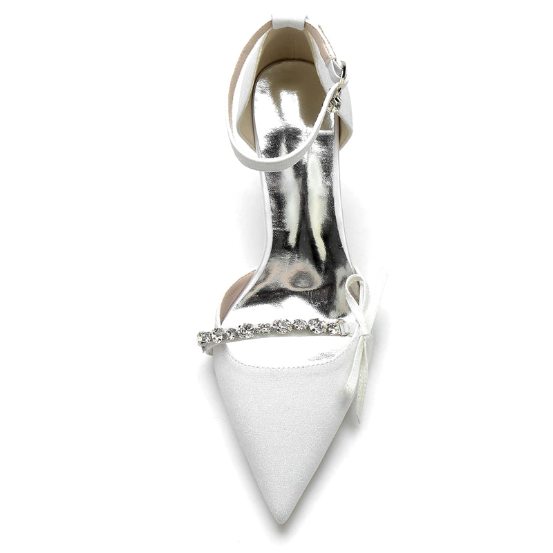 Elegant Bridal Shoes for Women with Rhinestone Buckle and Bow Knot